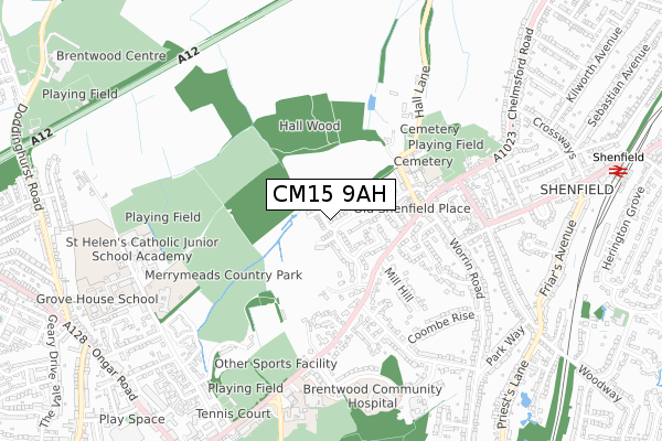 CM15 9AH map - small scale - OS Open Zoomstack (Ordnance Survey)