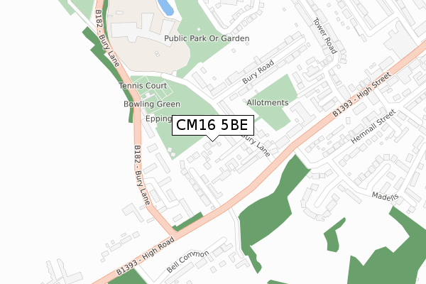 CM16 5BE map - large scale - OS Open Zoomstack (Ordnance Survey)