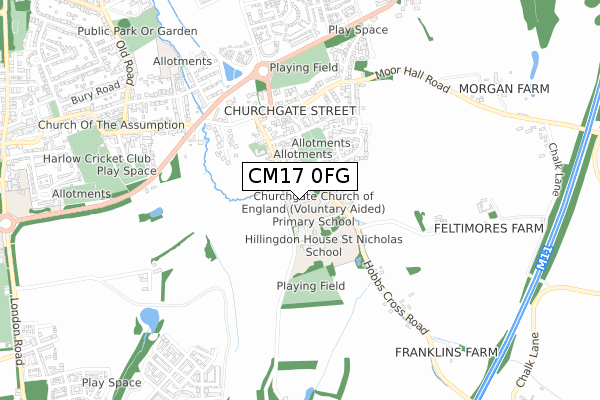 CM17 0FG map - small scale - OS Open Zoomstack (Ordnance Survey)