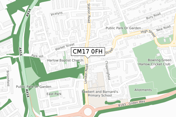 CM17 0FH map - large scale - OS Open Zoomstack (Ordnance Survey)