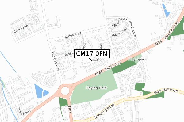 CM17 0FN map - large scale - OS Open Zoomstack (Ordnance Survey)