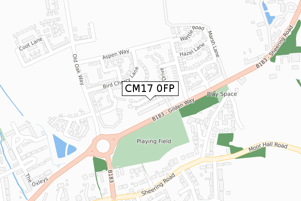 CM17 0FP map - large scale - OS Open Zoomstack (Ordnance Survey)