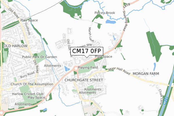 CM17 0FP map - small scale - OS Open Zoomstack (Ordnance Survey)