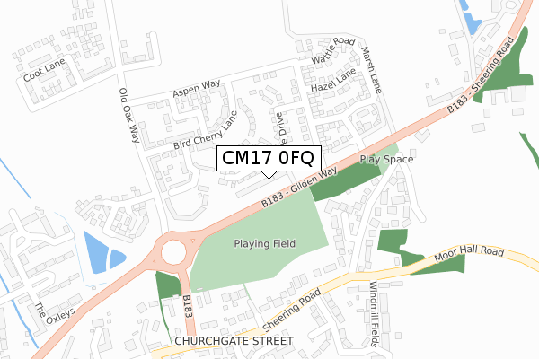 CM17 0FQ map - large scale - OS Open Zoomstack (Ordnance Survey)