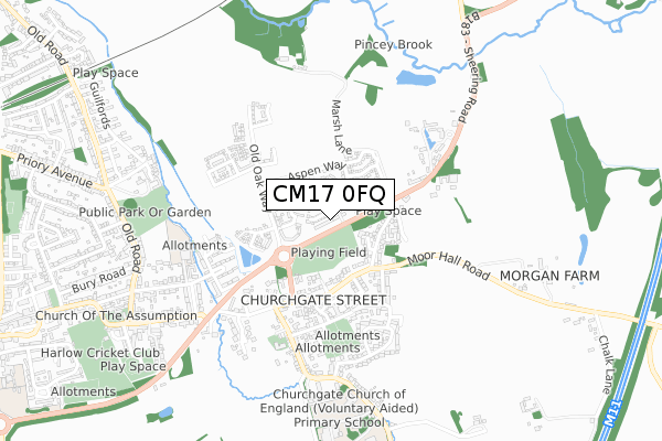 CM17 0FQ map - small scale - OS Open Zoomstack (Ordnance Survey)