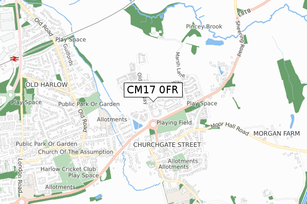 CM17 0FR map - small scale - OS Open Zoomstack (Ordnance Survey)