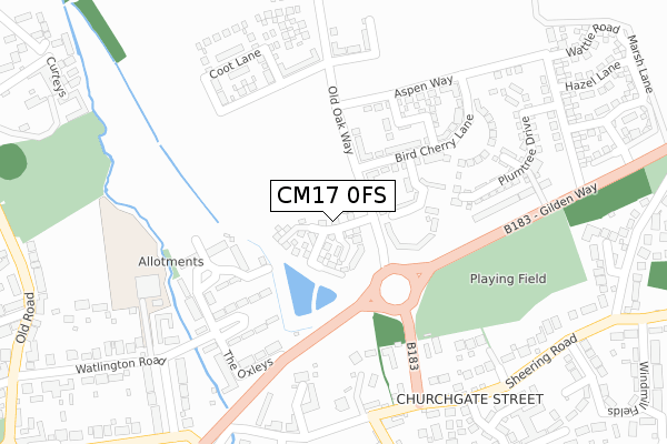 CM17 0FS map - large scale - OS Open Zoomstack (Ordnance Survey)