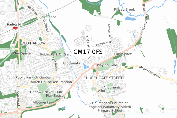 CM17 0FS map - small scale - OS Open Zoomstack (Ordnance Survey)