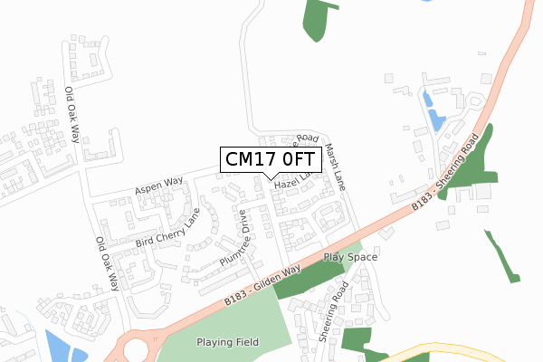 CM17 0FT map - large scale - OS Open Zoomstack (Ordnance Survey)