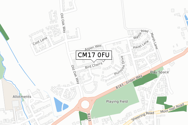 CM17 0FU map - large scale - OS Open Zoomstack (Ordnance Survey)