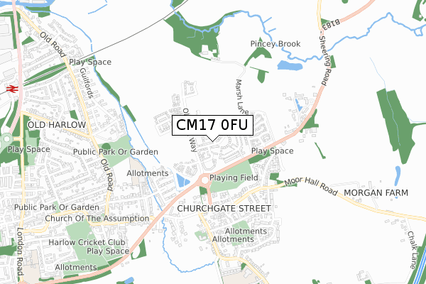 CM17 0FU map - small scale - OS Open Zoomstack (Ordnance Survey)