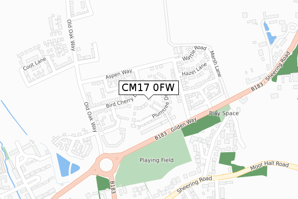 CM17 0FW map - large scale - OS Open Zoomstack (Ordnance Survey)
