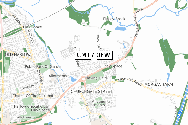 CM17 0FW map - small scale - OS Open Zoomstack (Ordnance Survey)
