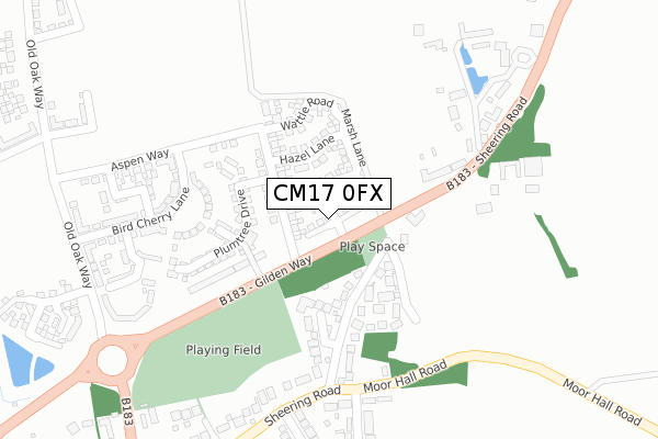 CM17 0FX map - large scale - OS Open Zoomstack (Ordnance Survey)