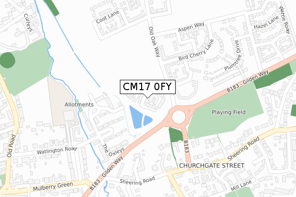CM17 0FY map - large scale - OS Open Zoomstack (Ordnance Survey)