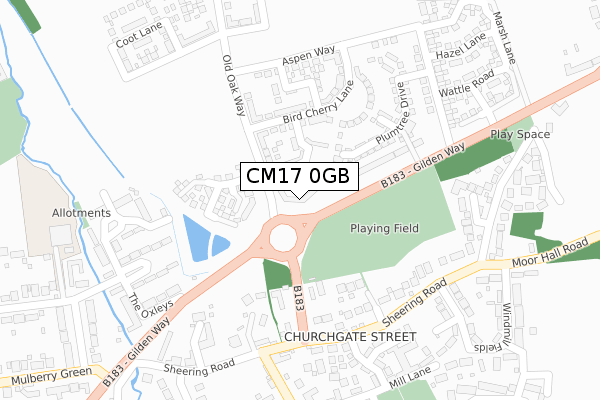 CM17 0GB map - large scale - OS Open Zoomstack (Ordnance Survey)