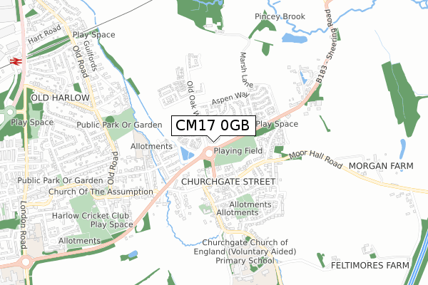 CM17 0GB map - small scale - OS Open Zoomstack (Ordnance Survey)