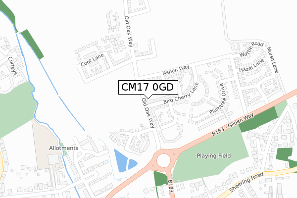 CM17 0GD map - large scale - OS Open Zoomstack (Ordnance Survey)