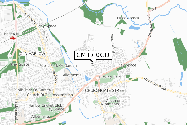 CM17 0GD map - small scale - OS Open Zoomstack (Ordnance Survey)