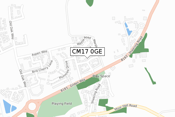 CM17 0GE map - large scale - OS Open Zoomstack (Ordnance Survey)