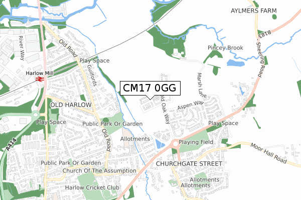 CM17 0GG map - small scale - OS Open Zoomstack (Ordnance Survey)