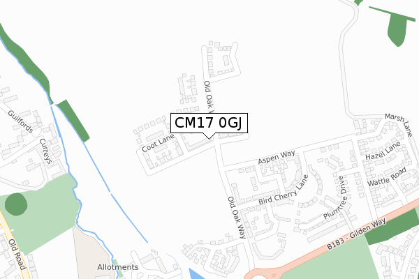 CM17 0GJ map - large scale - OS Open Zoomstack (Ordnance Survey)