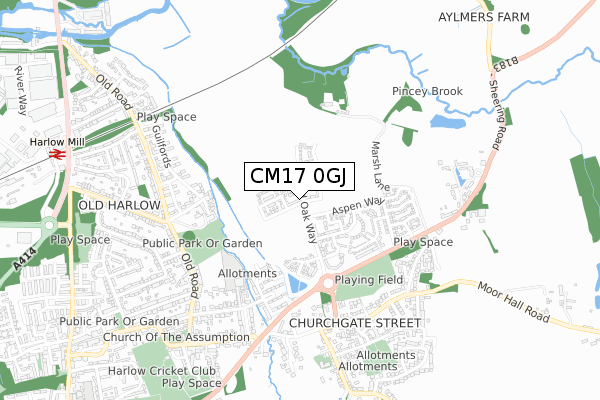 CM17 0GJ map - small scale - OS Open Zoomstack (Ordnance Survey)