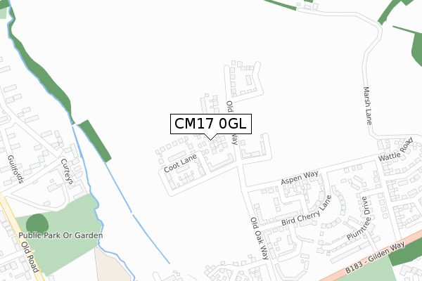 CM17 0GL map - large scale - OS Open Zoomstack (Ordnance Survey)