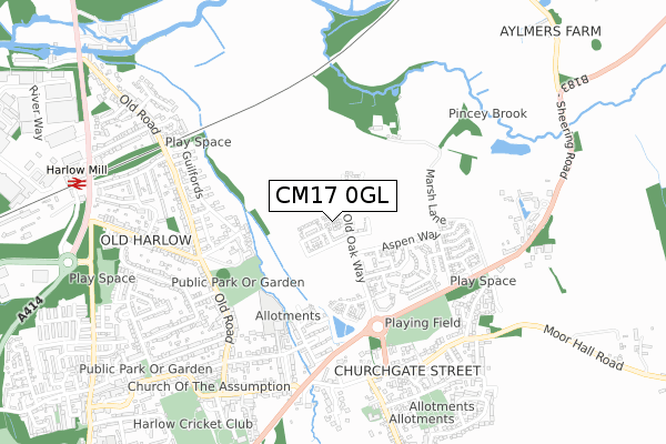 CM17 0GL map - small scale - OS Open Zoomstack (Ordnance Survey)
