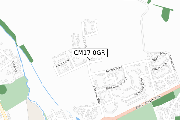 CM17 0GR map - large scale - OS Open Zoomstack (Ordnance Survey)