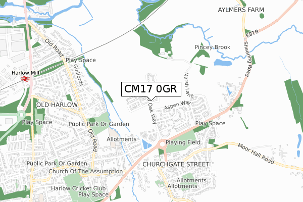 CM17 0GR map - small scale - OS Open Zoomstack (Ordnance Survey)