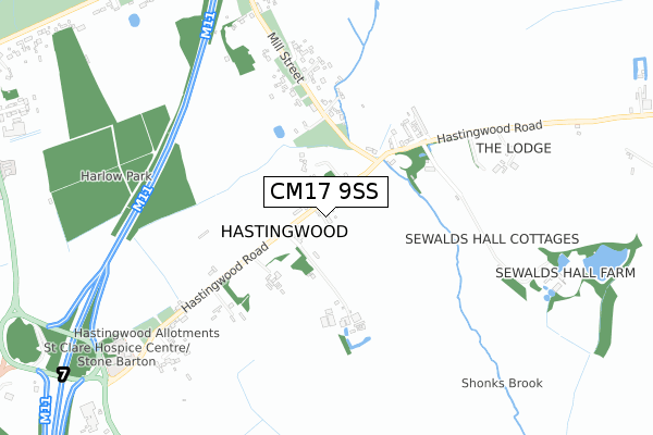 CM17 9SS map - small scale - OS Open Zoomstack (Ordnance Survey)