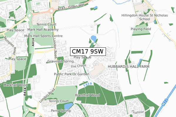 CM17 9SW map - small scale - OS Open Zoomstack (Ordnance Survey)