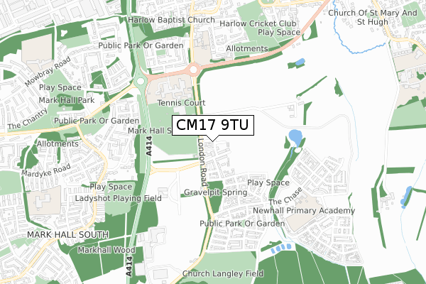 CM17 9TU map - small scale - OS Open Zoomstack (Ordnance Survey)