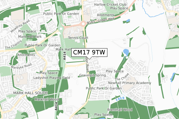 CM17 9TW map - small scale - OS Open Zoomstack (Ordnance Survey)