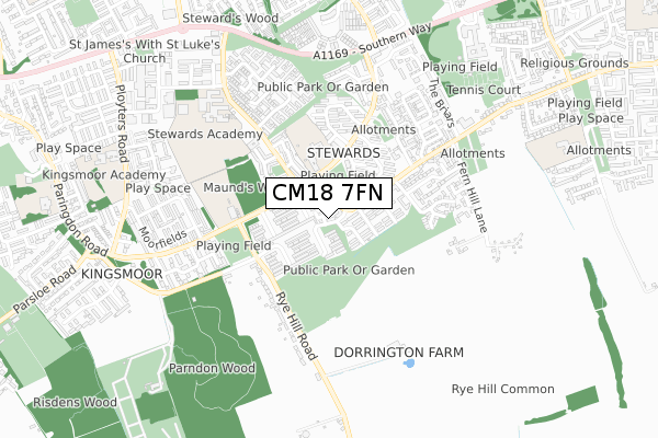 CM18 7FN map - small scale - OS Open Zoomstack (Ordnance Survey)