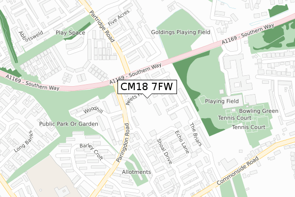CM18 7FW map - large scale - OS Open Zoomstack (Ordnance Survey) CM18 7FW map - large scale - OS Open Zoomstack (Ordnance Survey)