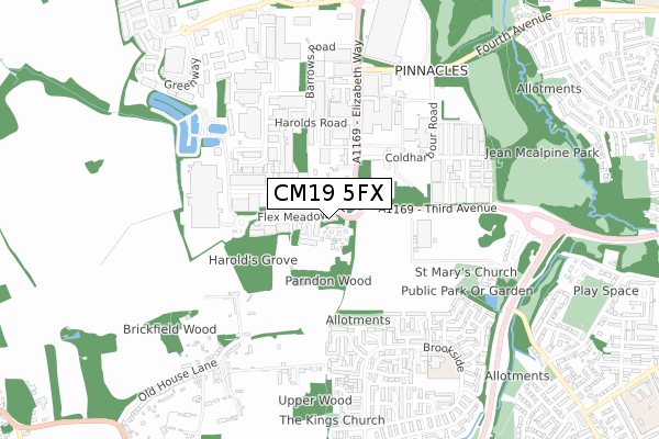 CM19 5FX map - small scale - OS Open Zoomstack (Ordnance Survey)