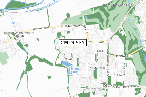 CM19 5FY map - small scale - OS Open Zoomstack (Ordnance Survey)