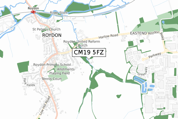 CM19 5FZ map - small scale - OS Open Zoomstack (Ordnance Survey)