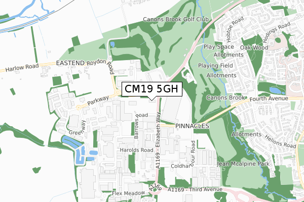 CM19 5GH map - small scale - OS Open Zoomstack (Ordnance Survey)