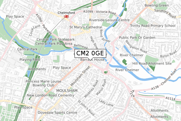 CM2 0GE map - small scale - OS Open Zoomstack (Ordnance Survey)