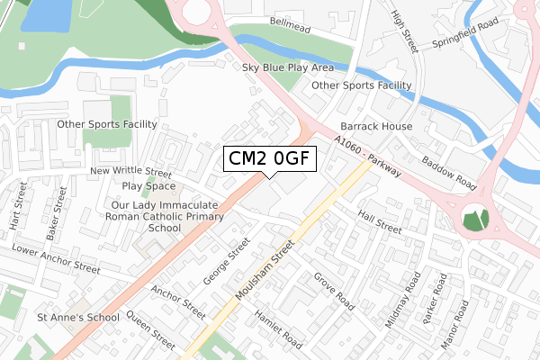 CM2 0GF map - large scale - OS Open Zoomstack (Ordnance Survey)