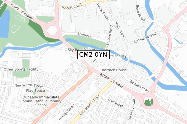 CM2 0YN map - large scale - OS Open Zoomstack (Ordnance Survey)