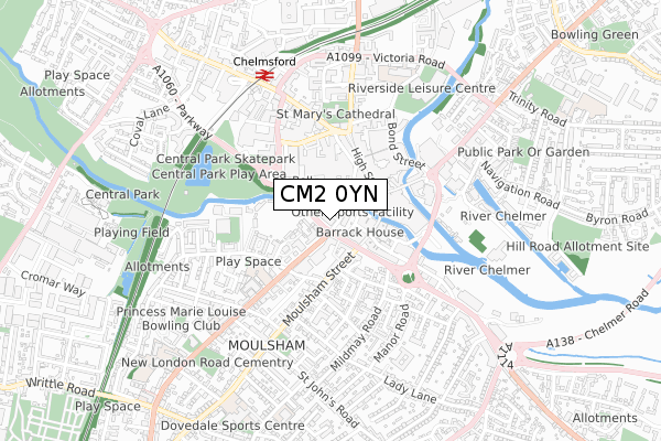 CM2 0YN map - small scale - OS Open Zoomstack (Ordnance Survey)