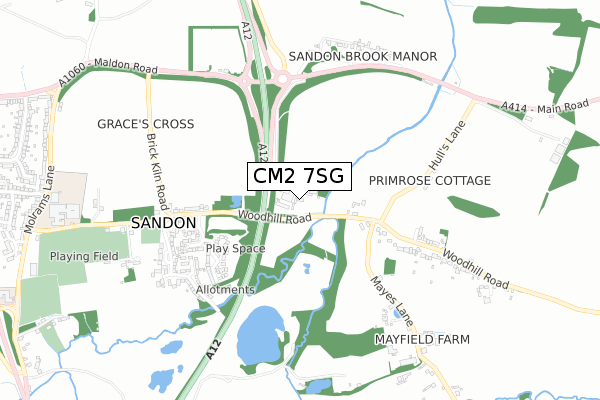 CM2 7SG map - small scale - OS Open Zoomstack (Ordnance Survey)