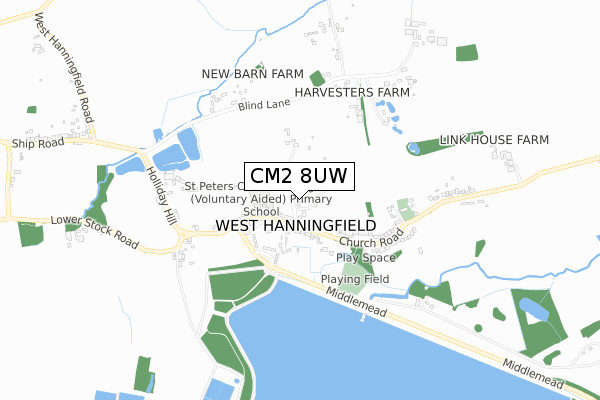 CM2 8UW map - small scale - OS Open Zoomstack (Ordnance Survey)