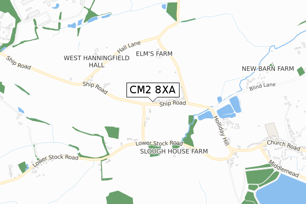 CM2 8XA map - small scale - OS Open Zoomstack (Ordnance Survey)