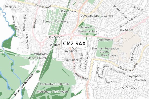 CM2 9AX map - small scale - OS Open Zoomstack (Ordnance Survey)