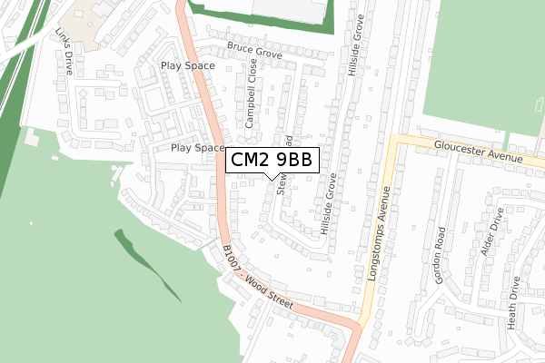 CM2 9BB map - large scale - OS Open Zoomstack (Ordnance Survey)